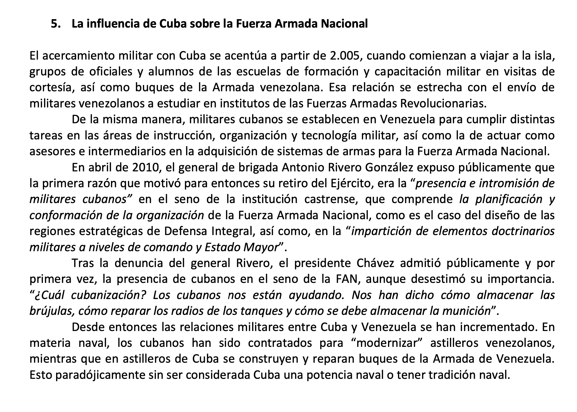 La influencia de cubanos en las Fuerzas Armadas venezolanas